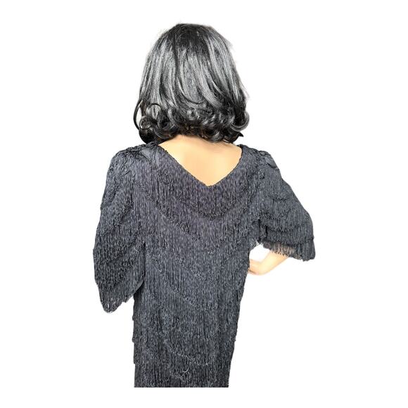 Vintage Nightworks 1920's Flapper Dress Gatsby Black with Fringe size medium - Picture 14 of 17
